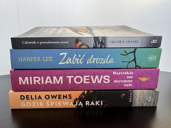 Wszystkie książki opisane w artykule ułożone w poziomie